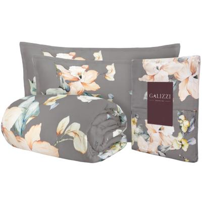 Galizzi Parure Copripiumino Letto Matrimoniale, Lilia Steel Grey, Raso di Cotone Sacca e federe_