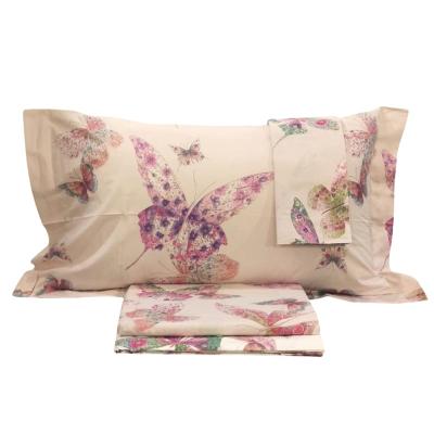 Mirabello Completo Letto Matrimoniale Percalle di puro Cotone Butterfly 03M Rosa Sopra, Lenzuolo sotto con angoli e 2 Federe_