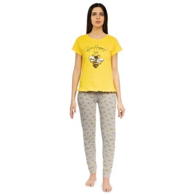Pigiama Donna Cotone Coccinella Giallo Maglia mezza manica e Pantalone Lungo Taglia S