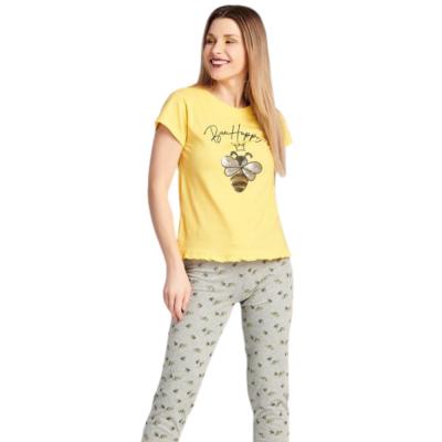 Pigiama Donna Cotone Coccinella Giallo Maglia mezza manica e Pantalone Lungo Taglia S_