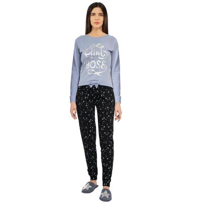 Pigiama Donna Cotone Girly Avio Maglia manica Lunga e Pantalone Lungo Taglia S_