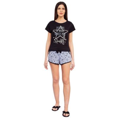 Pigiama Corto Donna Cotone Chaos Nero Maglia mezza manica e Pantaloncino Taglia XL_