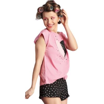 Pigiama Corto Donna Cotone Stephanie Rosa Maglia mezza manica e Pantaloncino Taglia XL_