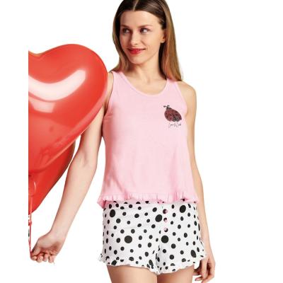 Pigiama Corto Donna Cotone Coleottero Rosa Canotta e Pantaloncino Taglia S_