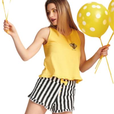 Pigiama Corto Donna Cotone Coleottero Giallo Canotta e Pantaloncino Taglia XL_
