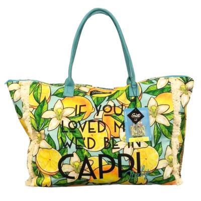 Siretessile Borsa da spiaggia grande con zip, Borsa da mare donna, moda estate Portofino_