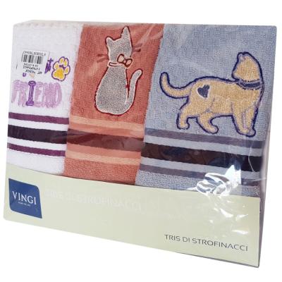 Vingi 3 Strofinacci Cucina in Spugna Cotone 44x67 cm Gatti, Set asciugamani da cucina 3 pezzi Asciugapiatti_