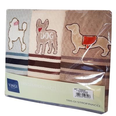 Vingi 3 Strofinacci Cucina in Spugna Cotone 44x67 cm Cani, Set asciugamani da cucina 3 pezzi Asciugapiatti_