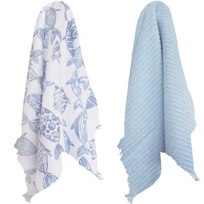 Vingi Set 2 Strofinacci Cucina in Spugna Cotone 44x73 cm Hawaii Fish, Asciugamani da cucina Asciugapiatti_