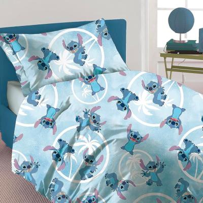 Disney Stitch Azzurro Completo Lenzuola Singolo In Flanella di Puro Cotone_