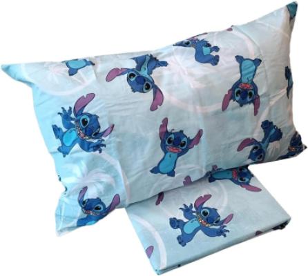 Disney Stitch Azzurro Completo Lenzuola Singolo In Flanella di Puro Cotone_