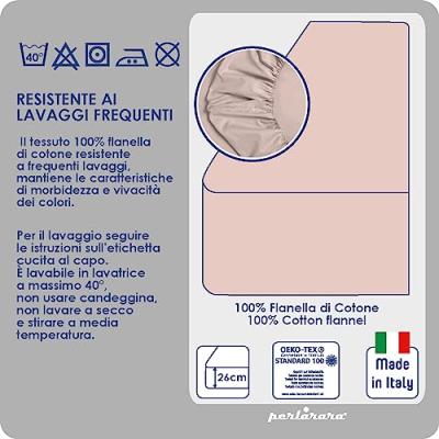 Perlarara Completo Lenzuola Matrimoniale in Flanella - Terracotta Bicolor_