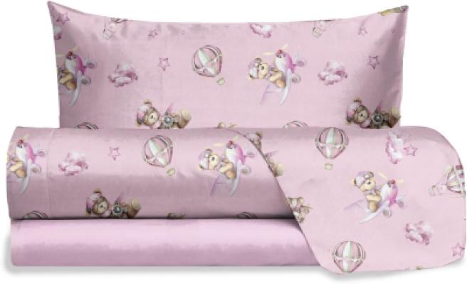 Jolly - Completo Lenzuola Singolo 150x280 cm in Cotone - Teddy Rosa_