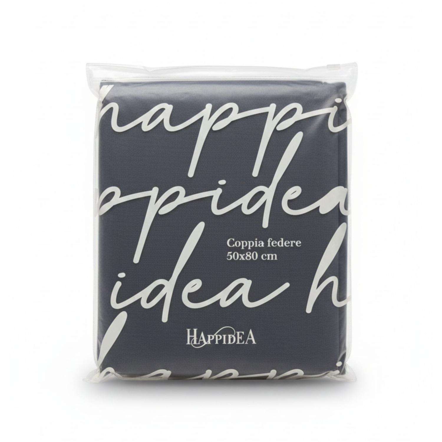 Perlarara Happidea Set 2 Federe in Cotone Tinta unita 50x80 cm Blu Profondo