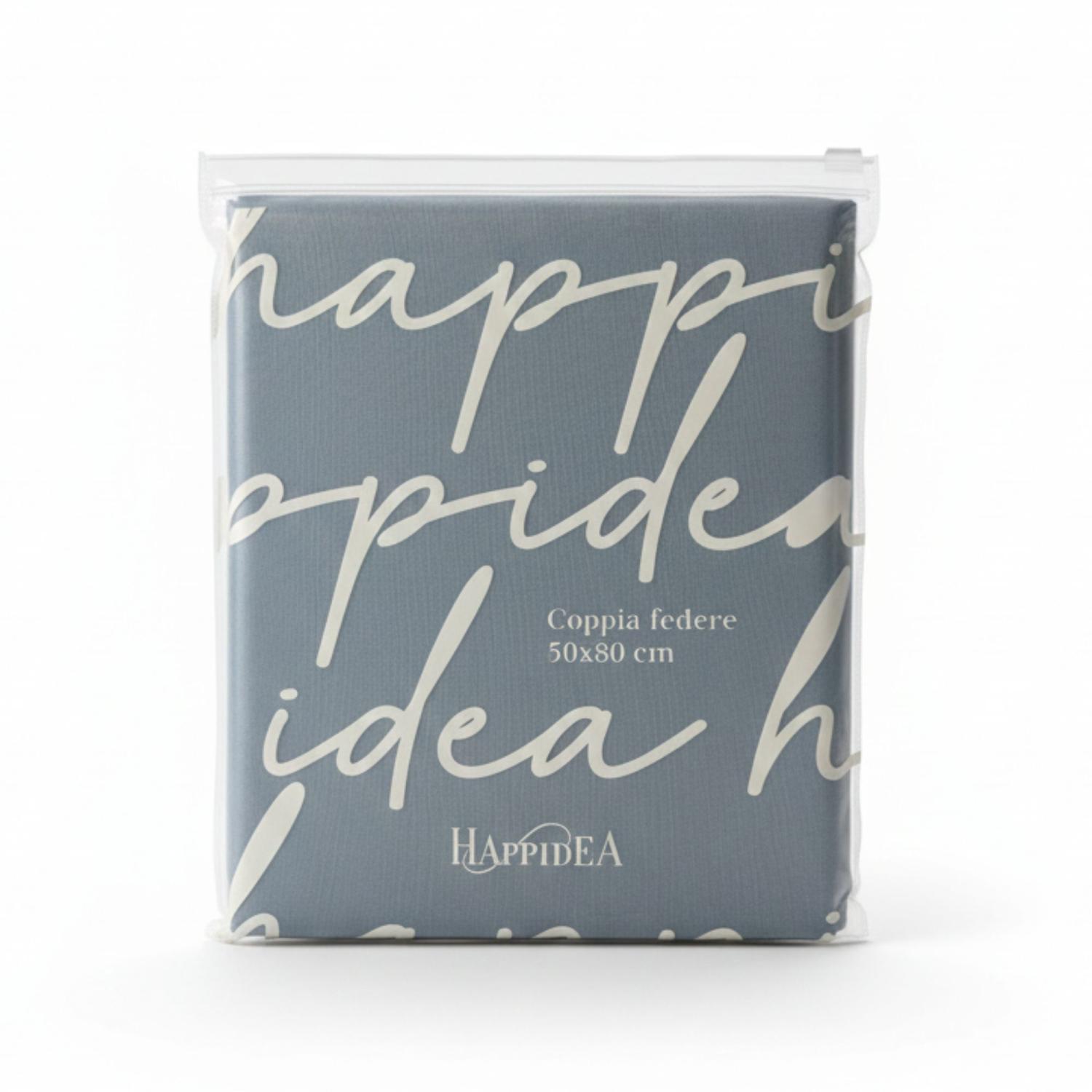 Perlarara Happidea Set 2 Federe in Cotone Tinta unita 50x80 cm Azzurro Polvere