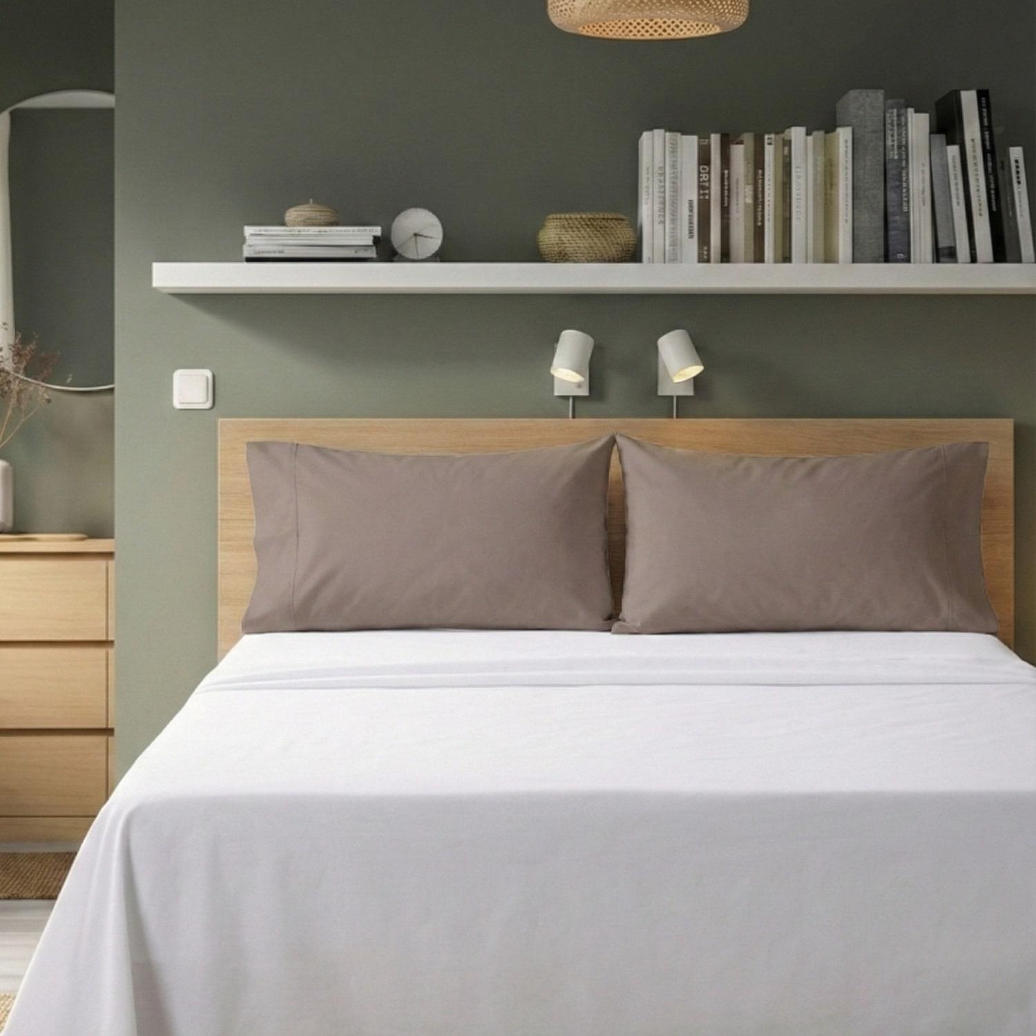 Perlarara Happidea Set 2 Federe in Cotone Tinta unita 50x80 cm Biscotto