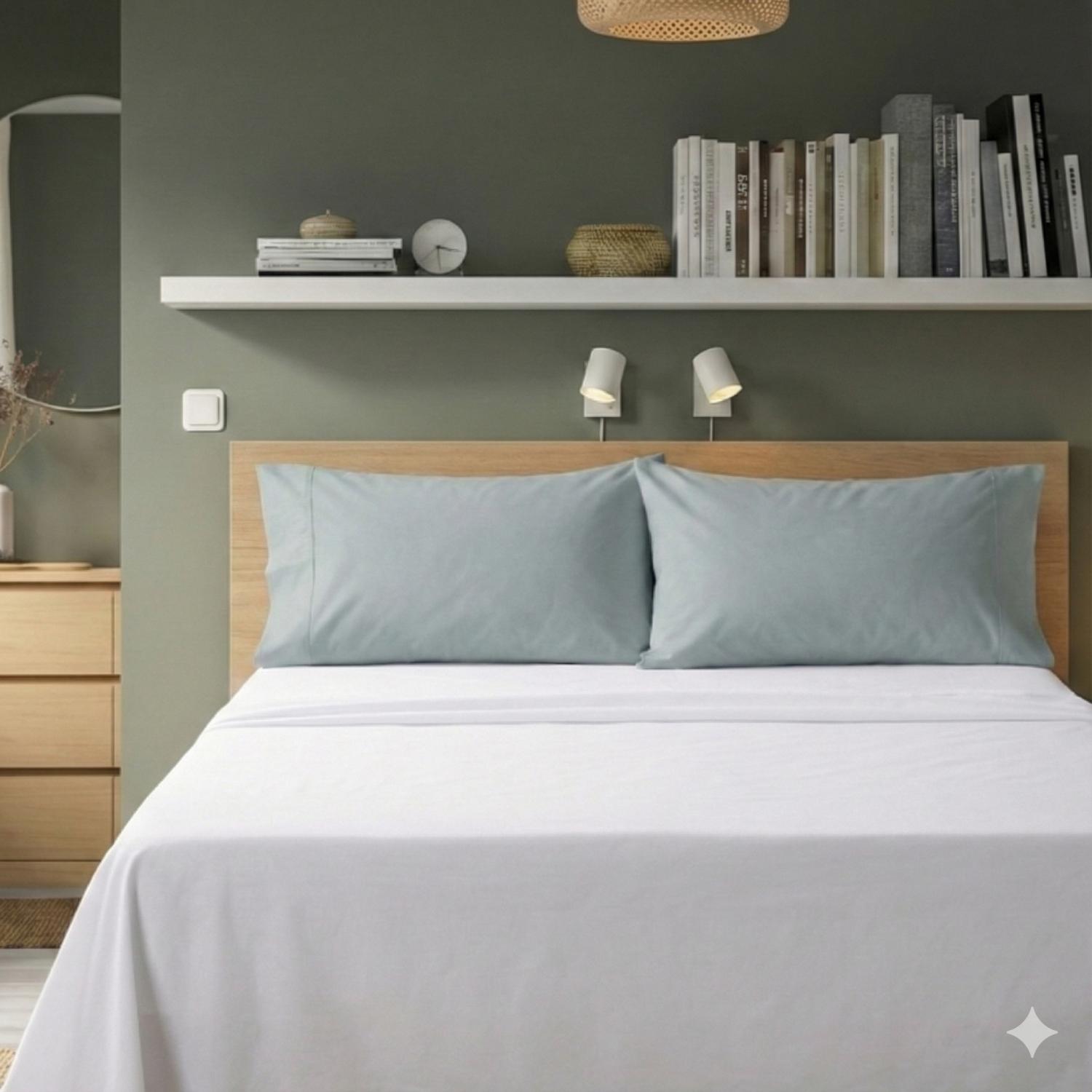 Perlarara Happidea Set 2 Federe in Cotone Tinta unita 50x80 cm Azzurro Polvere