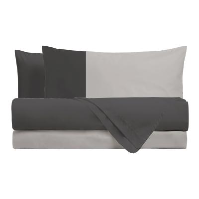 Perlarara Completo Letto Matrimoniale Lenzuola Cotone Bicolore Grafite Perla