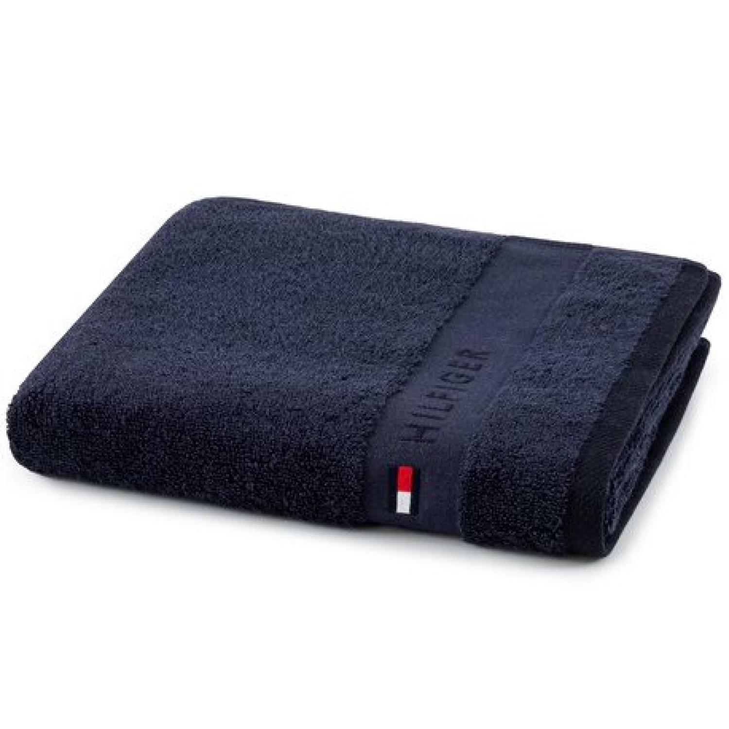 Tommy Hilfiger Set due pezzi Spugna Bagno ospite e Asciugamano Puro Cotone Legend Navy