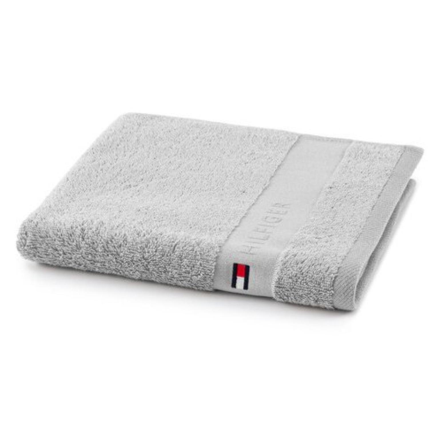 Tommy Hilfiger Set due pezzi Spugna Bagno ospite e Asciugamano Puro Cotone Legend Silver