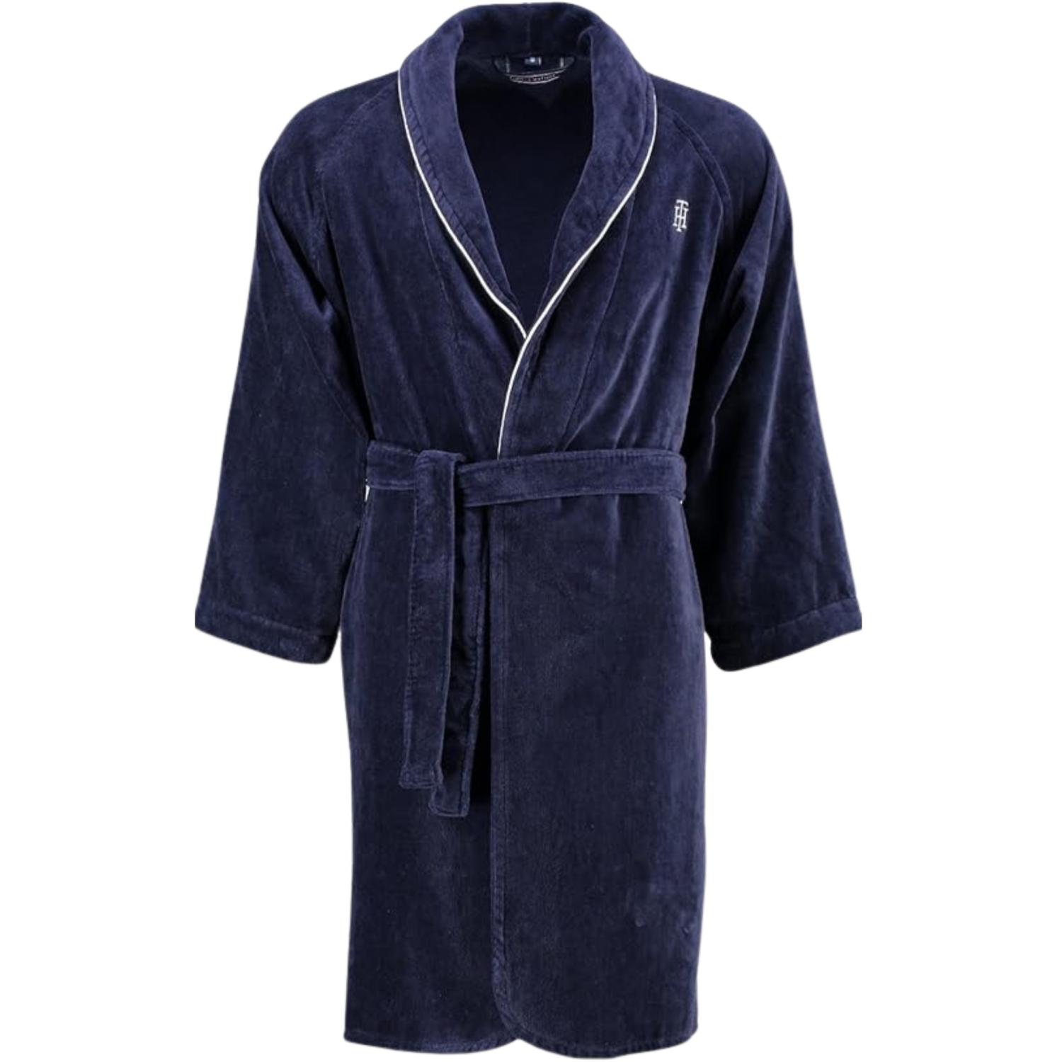 Tommy Hilfiger - Accappatoio in Spugna di Puro Cotone Velour a Kimono, Uomo Donna S Navy