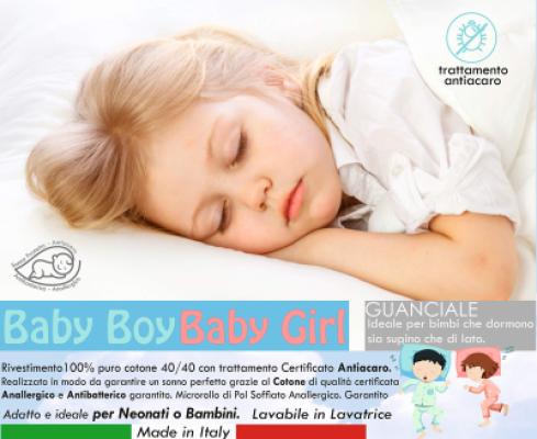 Perlarara Cuscino Bambino Culla 40x60 Cotone Trattamento Antiacaro Boy_