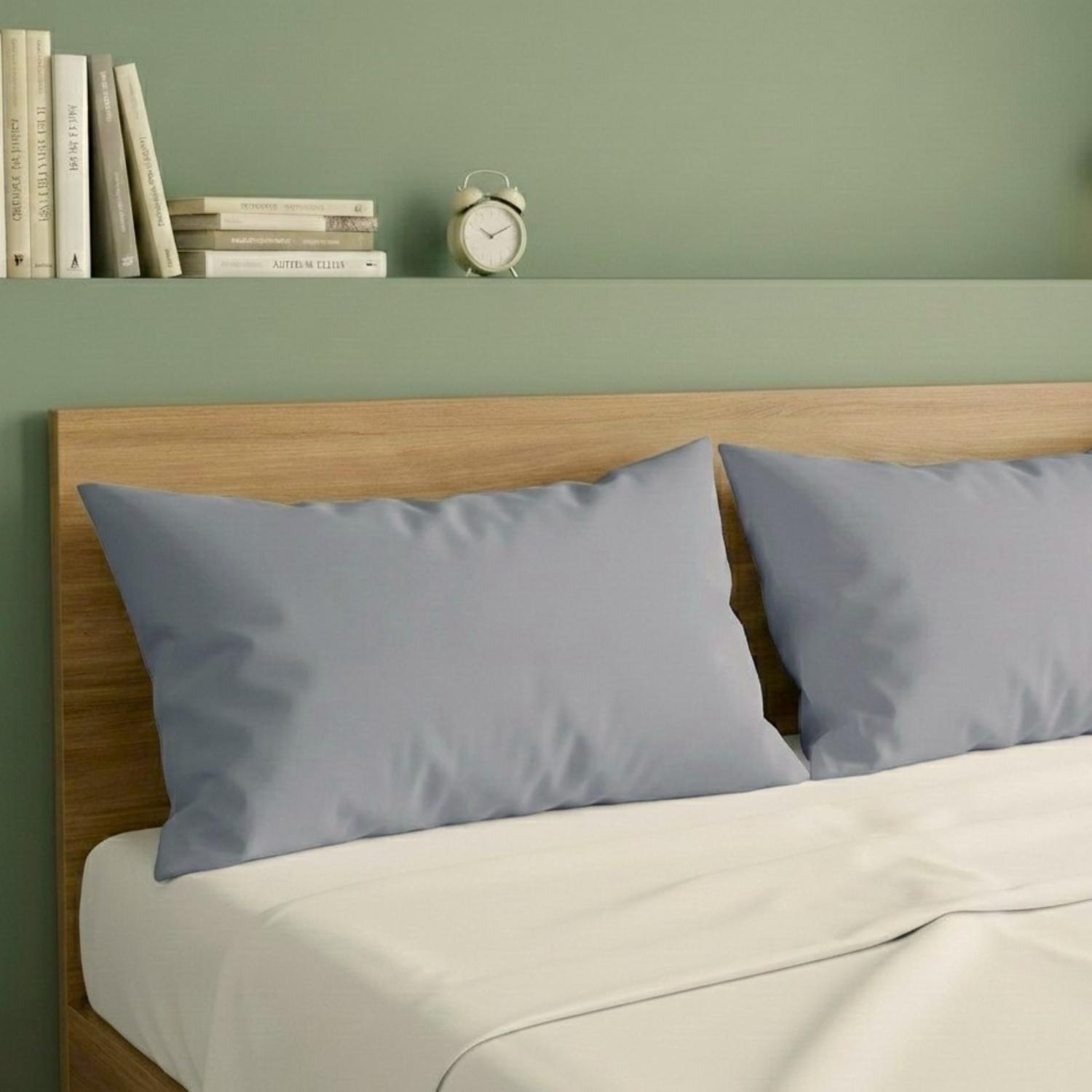 Perlarara Happidea Set 2 Federe in Cotone Tinta unita 50x80 cm Azzurro Polvere