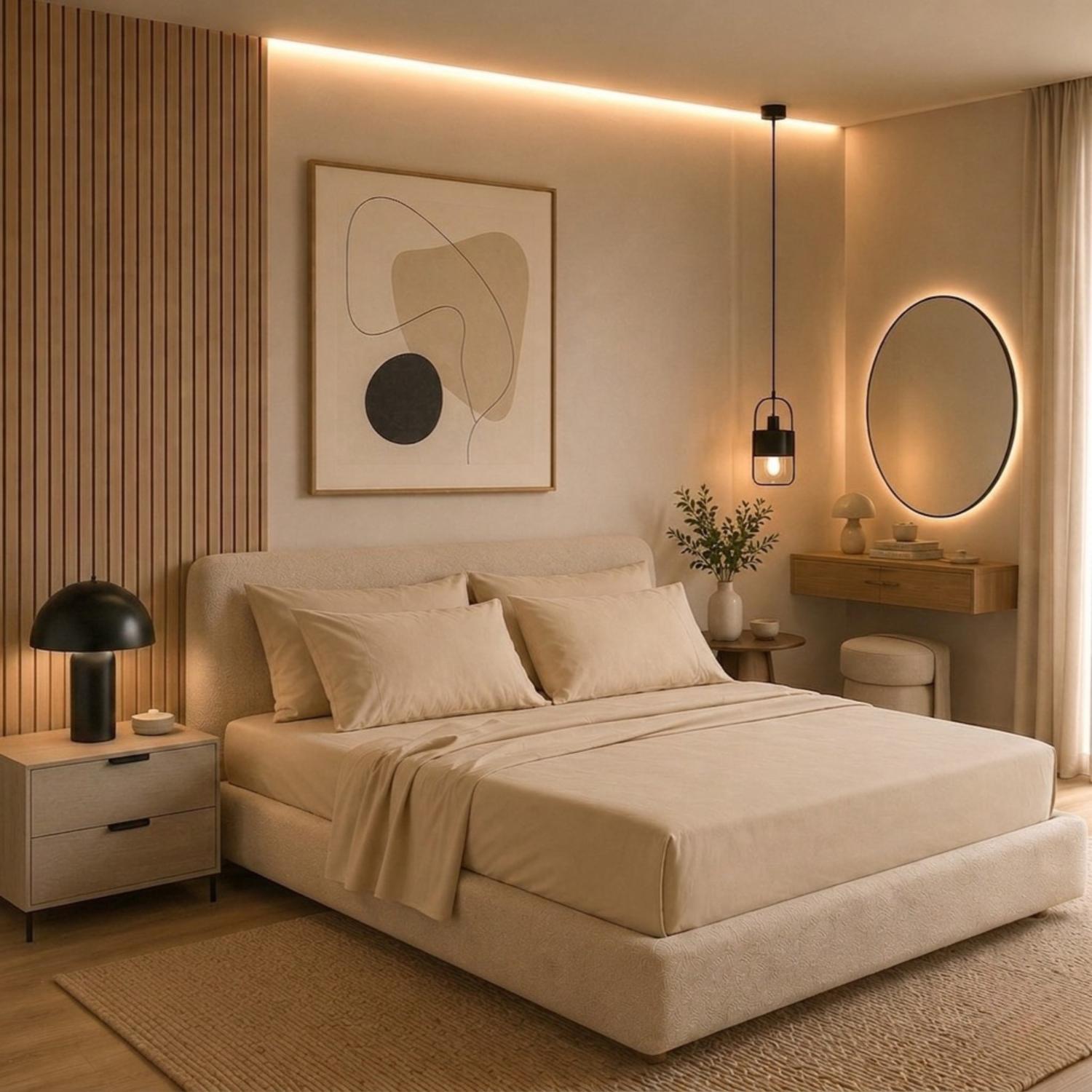 Perlarara Happidea Completo Letto Matrimoniale Cotone Tinta Unita Sabbia
