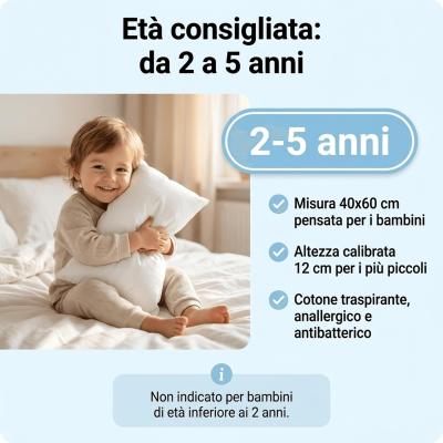 Perlarara - Cuscino Bambino da 2 a 5 Anni Morbido in Cotone 40x60 cm_