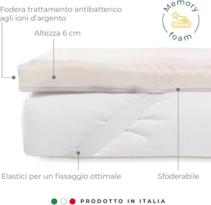 Caleffi Topper in Memory Foam Matrimoniale 160x190 cm Coprimaterasso alto 6 cm_