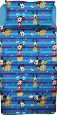 Disney Mickey Mouse Topolino Completo Lenzuola Singolo In Flanella di Puro Cotone Sopra + Sotto con Angoli + Federa