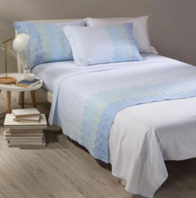 Caleffi Completo Letto Matrimoniale William Bluette Lenzuola Flanella Puro Cotone Antipilling_