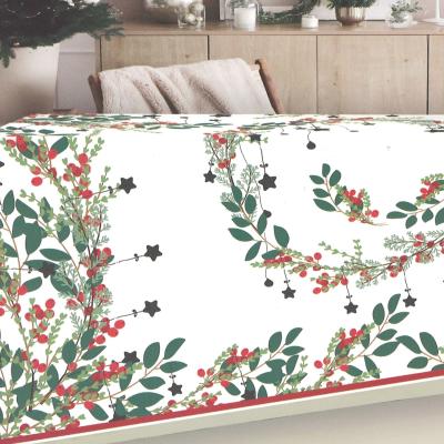 Tag House - Tovaglia Natalizia 12 Posti 175x285 cm in Raso di Cotone - Evergreen