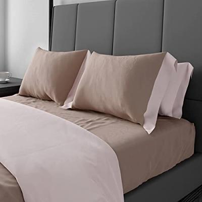 Cogal Bicolore Completo Letto Matrimoniale Due Piazze Rosa Confetto Lenzuola in Caldo Cotone Antipilling