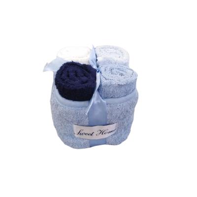 Cogal, Lavette set 4 pezzi 30x30 cm, Spugna di Puro Cotone, Asciugamano Bagno in Cestino porta lavette Blu