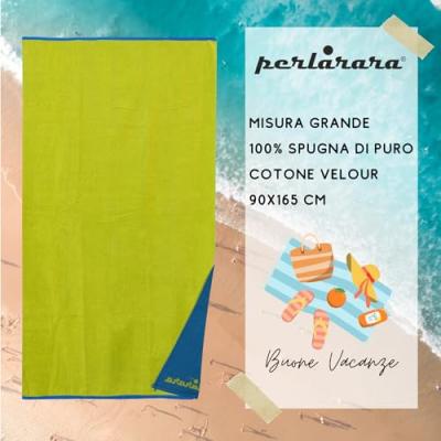 PERLARARA Telo Mare 90x165 cm, Telo da Bagno Cotone, Super assorbente Verde Lime Celeste_