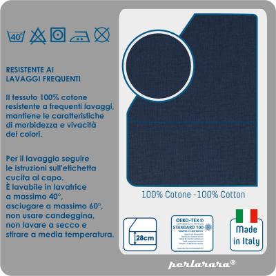 PERLARARA Lenzuolo Una Piazza e Mezza con Angoli, Lenzuolo Cotone Sotto 120x200 cm Elastic-Fit anche per Materasso Alto Vintage Blu_