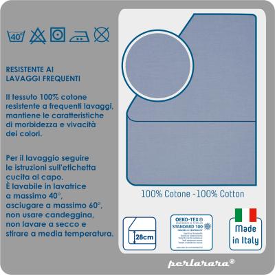 PERLARARA Lenzuolo Una Piazza e Mezza con Angoli, Lenzuolo Cotone Sotto 120x200 cm Elastic-Fit anche per Materasso Alto Smoke Blu_