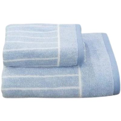 Carrara Set due pezzi Spugna Bagno ospite e Asciugamano Viso e Mani Cotone Gessato Azzurro