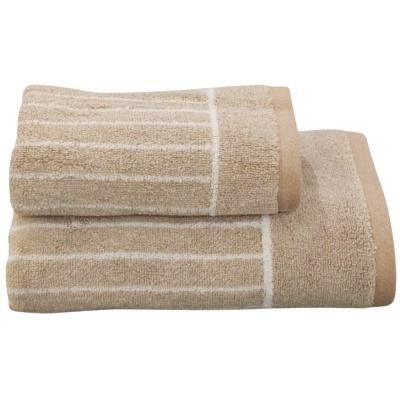 Carrara Set due pezzi Spugna Bagno ospite e Asciugamano Viso e Mani Cotone Gessato Brown