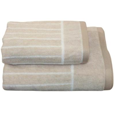 Carrara Set due pezzi Spugna Bagno ospite e Asciugamano Viso e Mani Cotone Gessato Nocciola