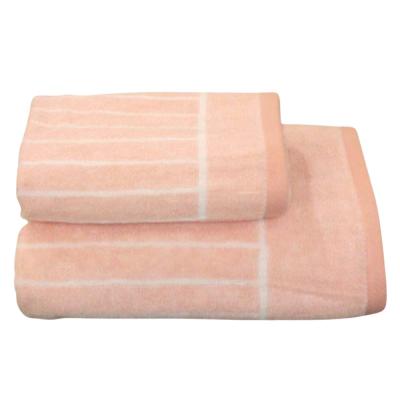 Carrara Set due pezzi Spugna Bagno ospite e Asciugamano Viso e Mani Cotone Gessato Salmone