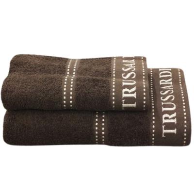 Trussardi Set due pezzi Spugna Bagno ospite e Asciugamano Viso e Mani in Scatola Ribbon Coffee