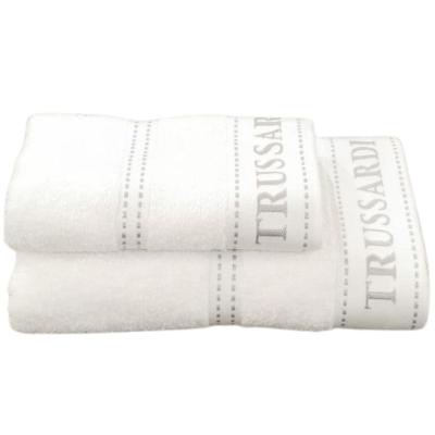 Trussardi Set due pezzi Spugna Bagno ospite e Asciugamano Viso e Mani in Scatola Ribbon White
