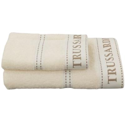 Trussardi Set due pezzi Spugna Bagno ospite e Asciugamano Viso e Mani in Scatola Ribbon Ivory