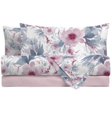 Di Maestro Completo Lenzuola letto Matrimoniale, Babette Mauve Lenzuolo Sopra, Sotto con Angoli e due Federe