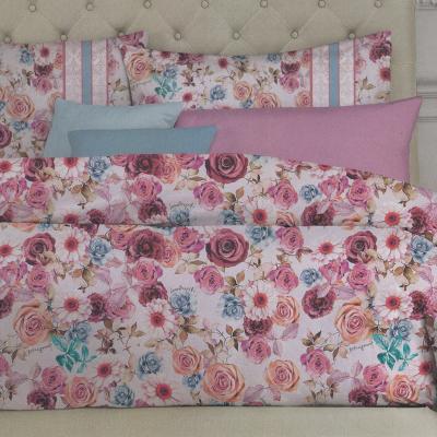 Laura Biagiotti Completo Letto Lenzuola Matrimoniale Puro Cotone, Musaenda Rosa federe con volani in Scatola