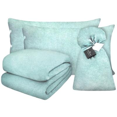 Perlarara Parure Copripiumino Matrimoniale Cotone effetto lino Aqua Sacca e Federe con bottoni madreperla_