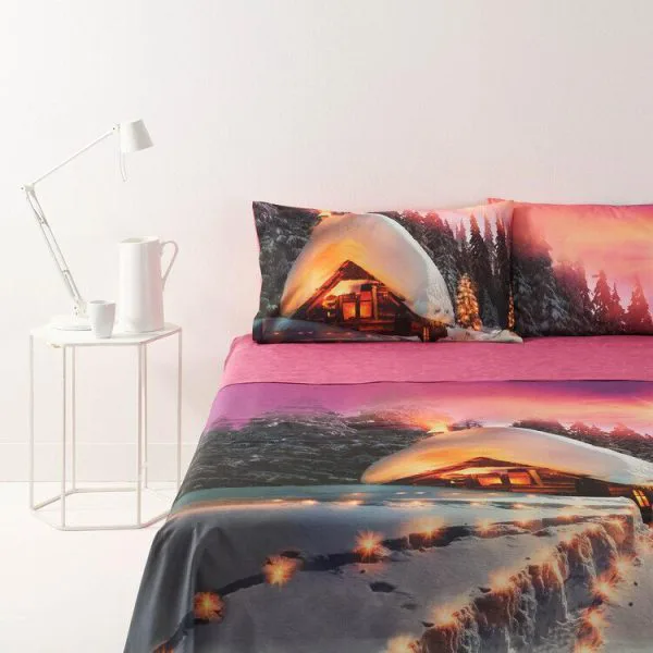 Bassetti - Completo Letto Cotone Set Lenzuola Matrimoniale Piazza e mezza Singolo Imagine Stampa Digitale Edelweiss, Lenzuolo con Balza Copriletto e Sotto con Angoli e Federe