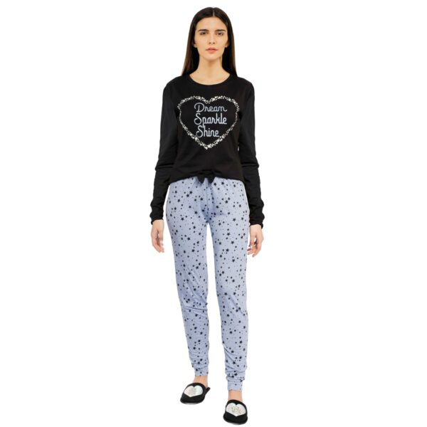 Di Maestro Pigiama Donna Cotone Girly nero avio Maglia manica lunga Pantalone lungo